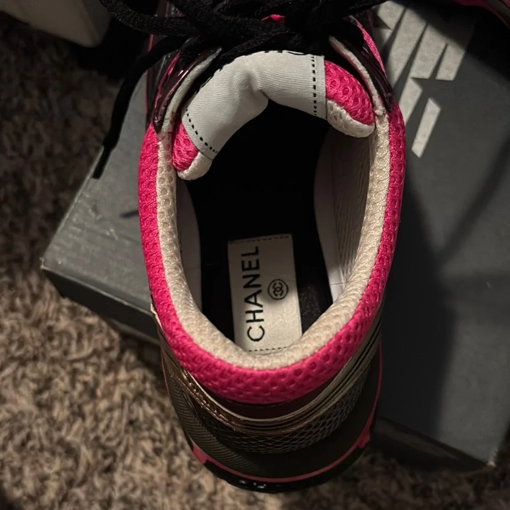 Chanel Women's Pink and Brown Sneakers - Picture 2 of 3